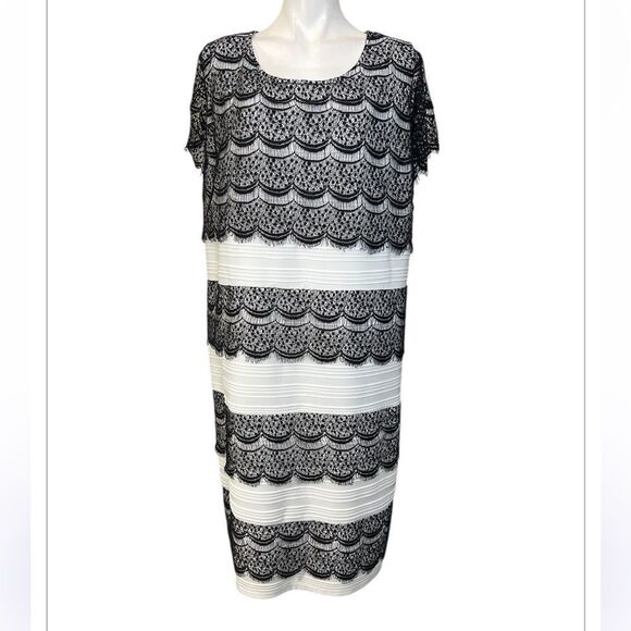 Catherine’s dress plus‎ 3X(26/28W) white black lace overlay cocktail semi-formal - Picture 2 of 7